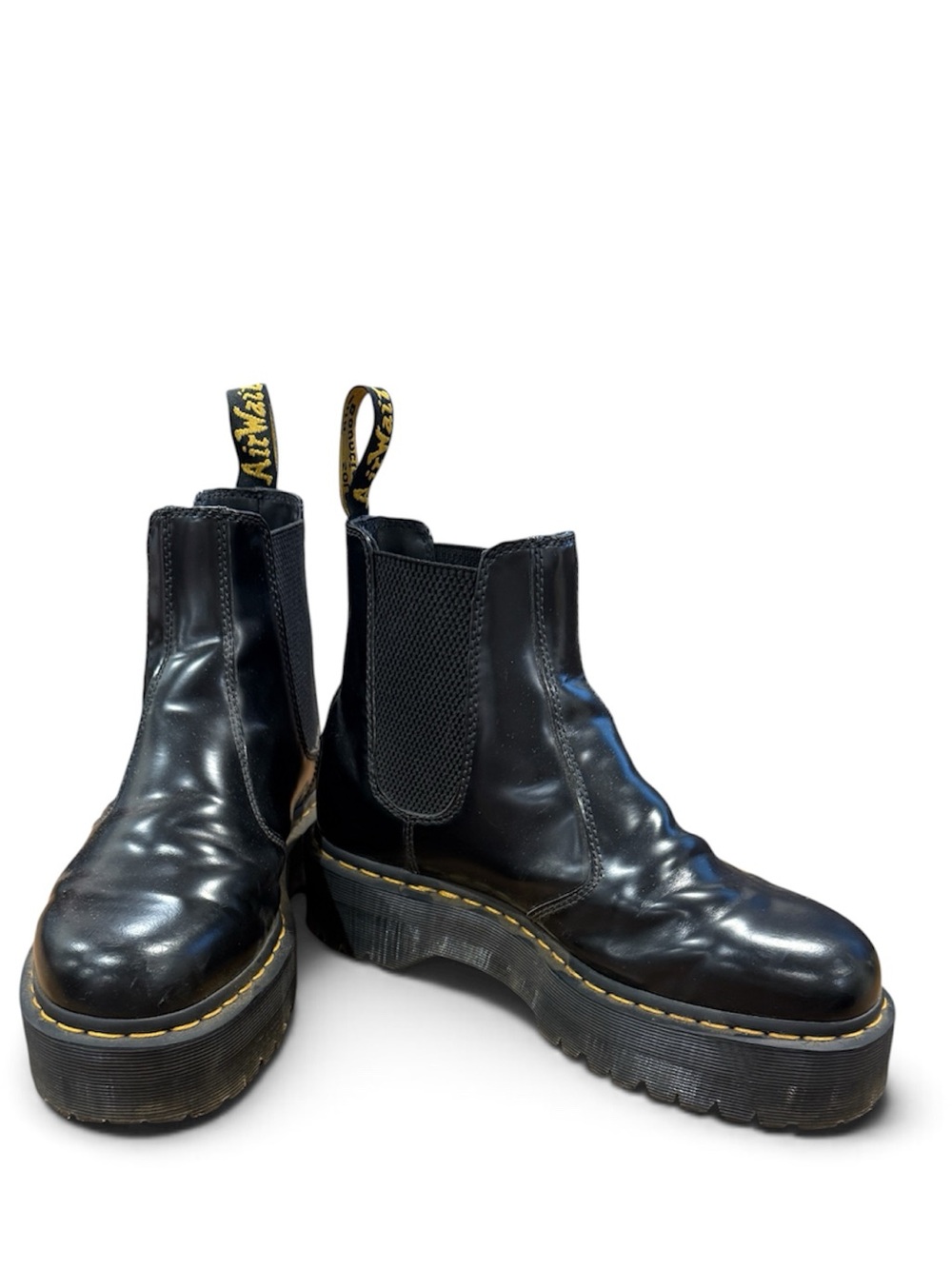 Dr. Martens Chelsea Platform Boots Black Leather Men's US 10 Yellow Stitch